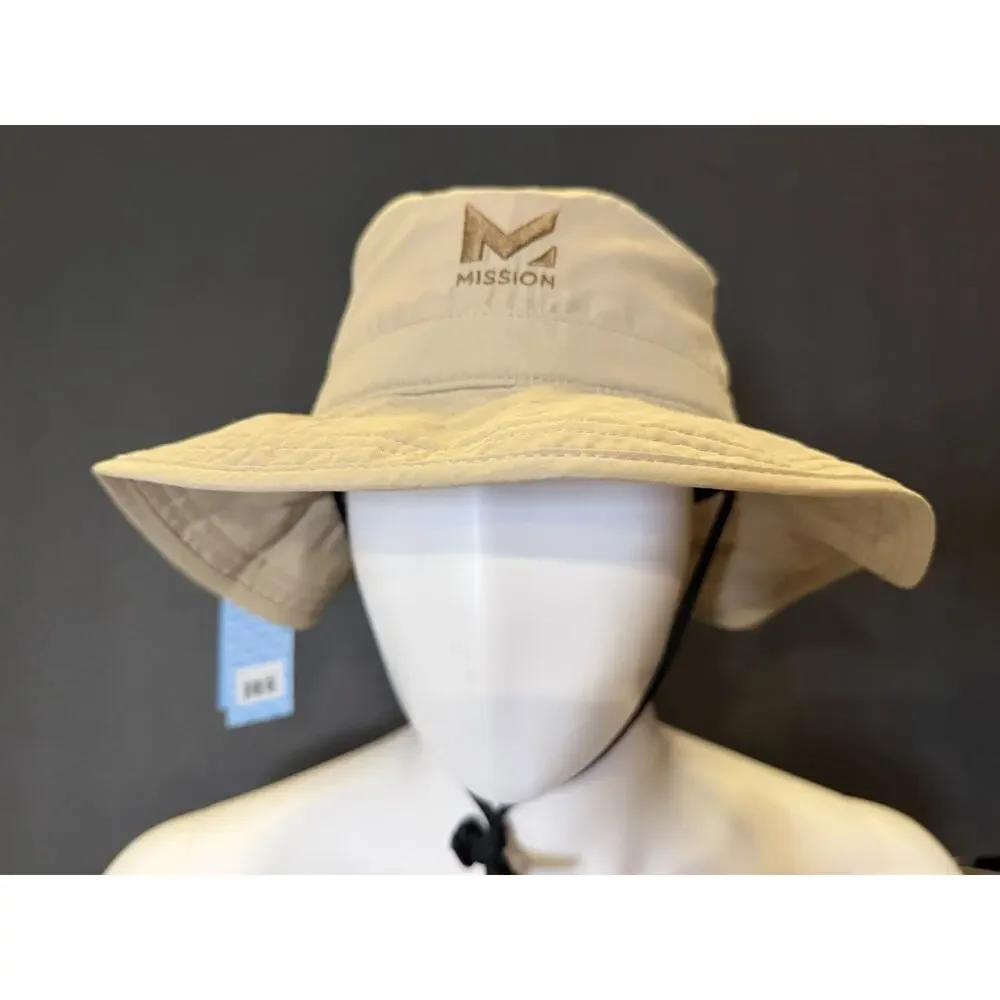 NWT Mission Khaki Cooling UPF 50 Wide Brim Boonie Drawstring Unisex Bucket Hat